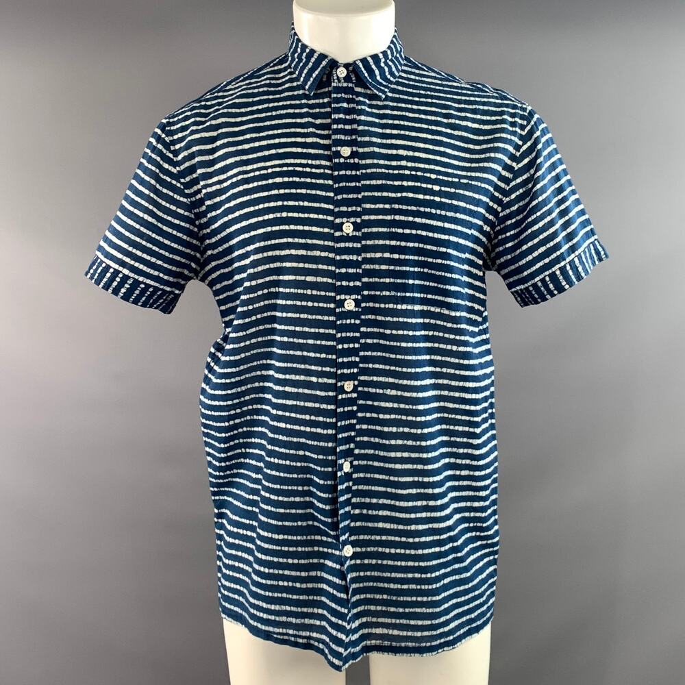 INDUSTRY OF ALL NATIONS Size M Blue White Stripe Cotton Short Sleeve Shirt